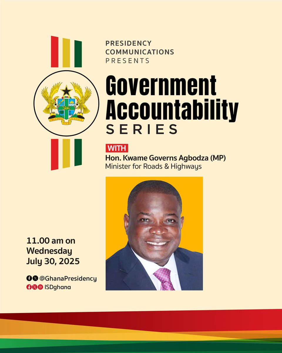 EltonJP (@hohoedumelo) on Twitter photo Minister for Roads and Highways, Hon. Kwame Governs Agboza, appears at the #GovernmentAccountabilitySeries today to unveil President <a href="/JDMahama/">John Dramani Mahama</a>'s Agenda on Roads.
#AccountabilitySeries #AbanPapaAba Minister for Roads and Highways, Hon. Kwame Governs Agboza, appears at the #GovernmentAccountabilitySeries today to unveil President <a href="/JDMahama/">John Dramani Mahama</a>'s Agenda on Roads.
#AccountabilitySeries #AbanPapaAba