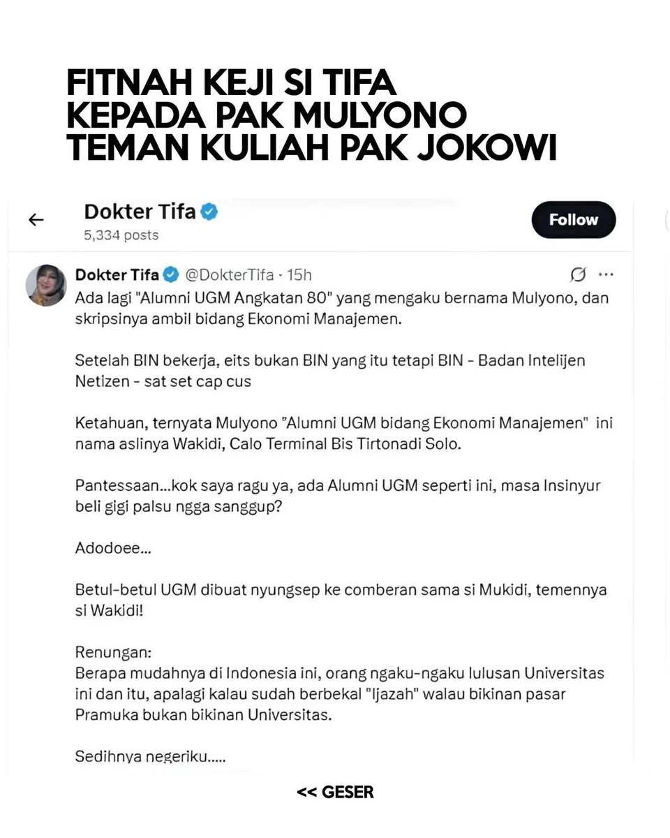 Lonte busuk ini bakal panen gugatan.
Dia sudah menghapus cuitannya setelah ketahuan fitnah pak Mulyono.. tapi sudah terlanjur dipercaya banyak orang-orang bodoh bin dungu tak berakal 🤣