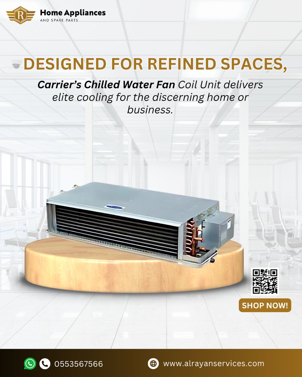 Alrayan1792938's tweet image. Enhance your environment with Carrier’s Chilled Water Fan Coil Unit, delivering superior cooling for both residential and commercial spaces.

Visit us at: alrayanservices.com

#CarrierCooling #HVACExcellence #CommercialCooling #ResidentialComfort #ChilledWaterSystem