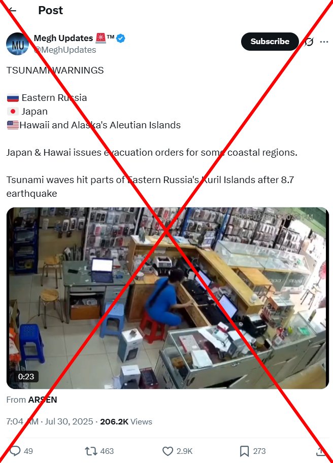 NewscheckerIn's tweet image. As a magnitude 8.7–8.8 earthquake hits Russia’s Kamchatka Peninsula, old and unrelated videos are resurfacing online with misleading claims. Follow this thread for verified updates.

👉 A CCTV clip from the March 2025 Myanmar earthquake is being falsely shared as footage from the…