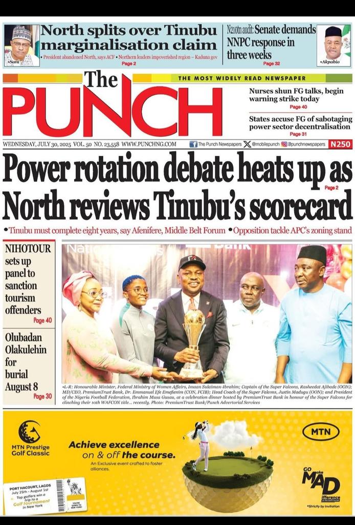 Ishaku__Audu's tweet photo. 30.7.25
#Newspapers #Headlines #GazaIs,Israel,Tinubu Falcons,ADC,APC & coalition
cc:
@officialABAT
@KashimSM
@ProfZulum
@GovBuni
@JibrinIbrahim17
@KhalifaDikwaPhD
@Senatorndume
@honbetara1
@NuhuRibadu
@B_ELRUFAI
@alouibrahim92
@ZagazOlaMakama
@DejiAdesogan
@secmxx
@AbbakarAffan
1 https://t.co/kw7Q24U0uC