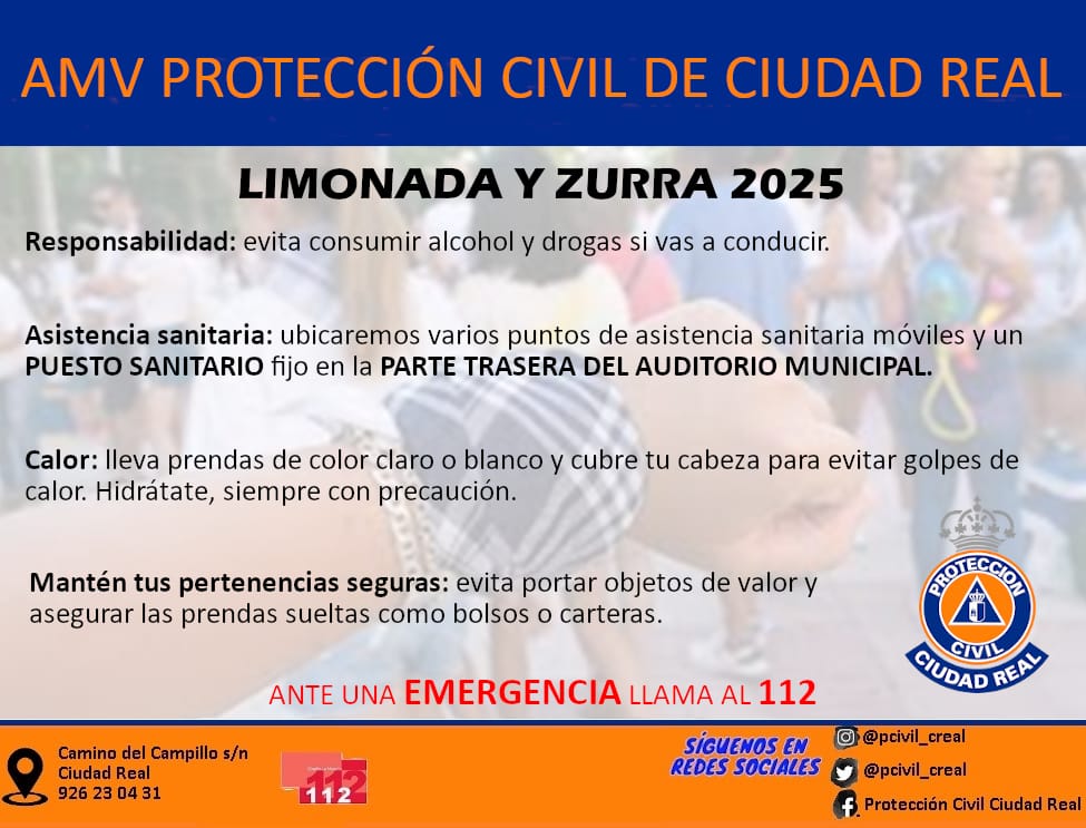 PCivil_CReal's tweet photo. Hoy se celebra el tradicional concurso de LIMONADA, aquí os dejamos una serie de consejos para celebrar nuestra fiesta de la manera más segura posible. 
#Zurra #Pandorga #Fiestapopular #Proteccioncivil
#CiudadRealSegura
#EstamosPorTi
#SiempreDisponibles https://t.co/7NBfIXbcfd