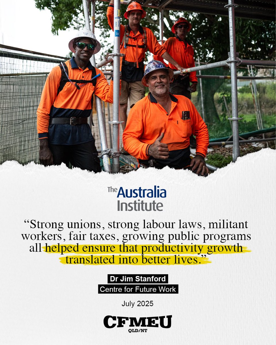 Strong unions and militant workers are key to ensuring that productivity gains are shared among all Australians, according to new research from The Centre for Future Work at the Australia Institute. 💪