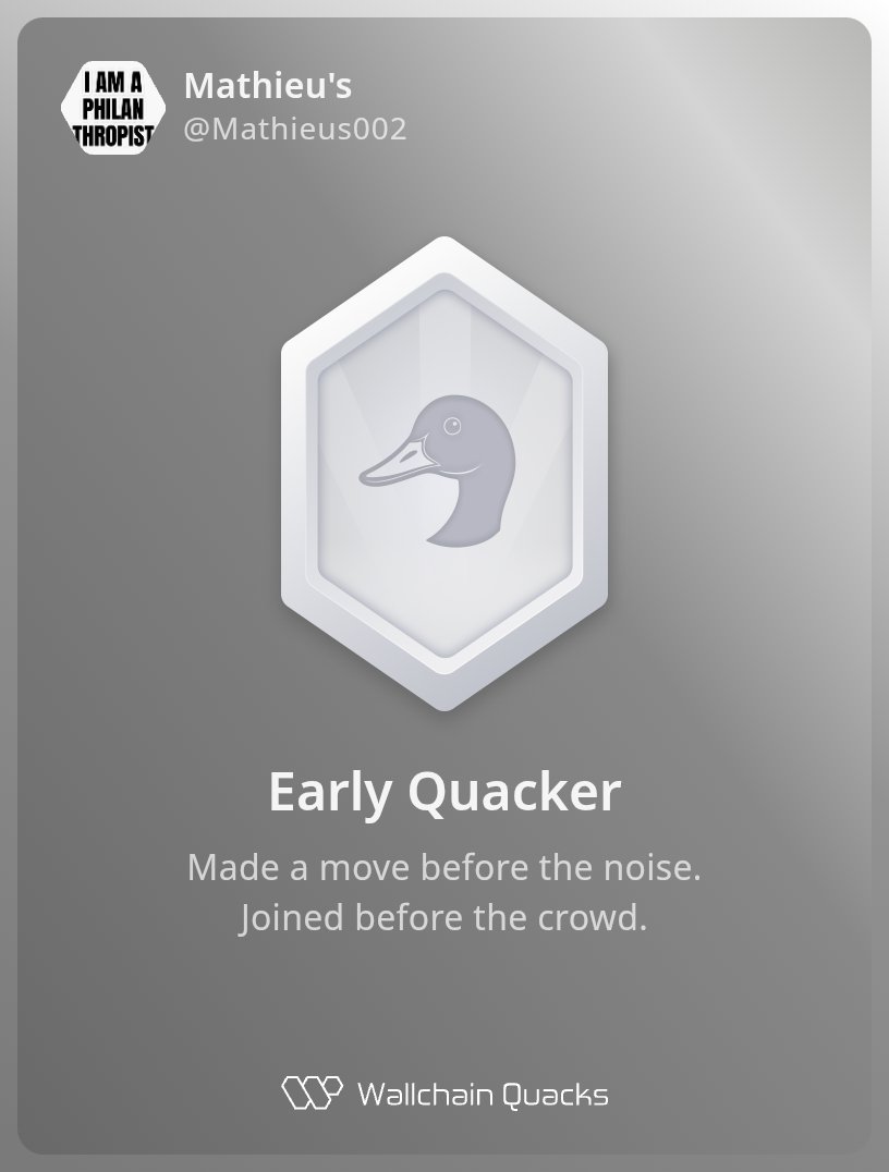 Mathieu's (@mathieus002) on Twitter photo Just unlocked the Early Quacker on <a href="/wallchain_xyz/">Wallchain Quacks</a> 🏆
How cool is that?
Feels great to have my contributions recognized.
How’s Wallchain Quacks been treating you so far?
Not on board yet? Drop a comment for an invite 👇🦆 Just unlocked the Early Quacker on <a href="/wallchain_xyz/">Wallchain Quacks</a> 🏆
How cool is that?
Feels great to have my contributions recognized.
How’s Wallchain Quacks been treating you so far?
Not on board yet? Drop a comment for an invite 👇🦆