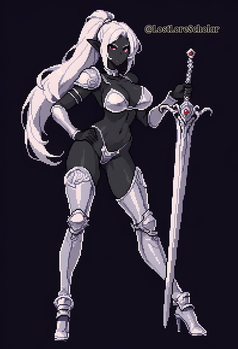 LostLoreScholar's tweet image. Elf girls in bikinis month is not done yet! More retro pixel graphics!

Drow elf knightess found a BIGGER SWORD to wield in her culturally appropriate bikini armour!

Love fantasy? Follow for more.

Love dark elves? Check out the lore video in the replies below!