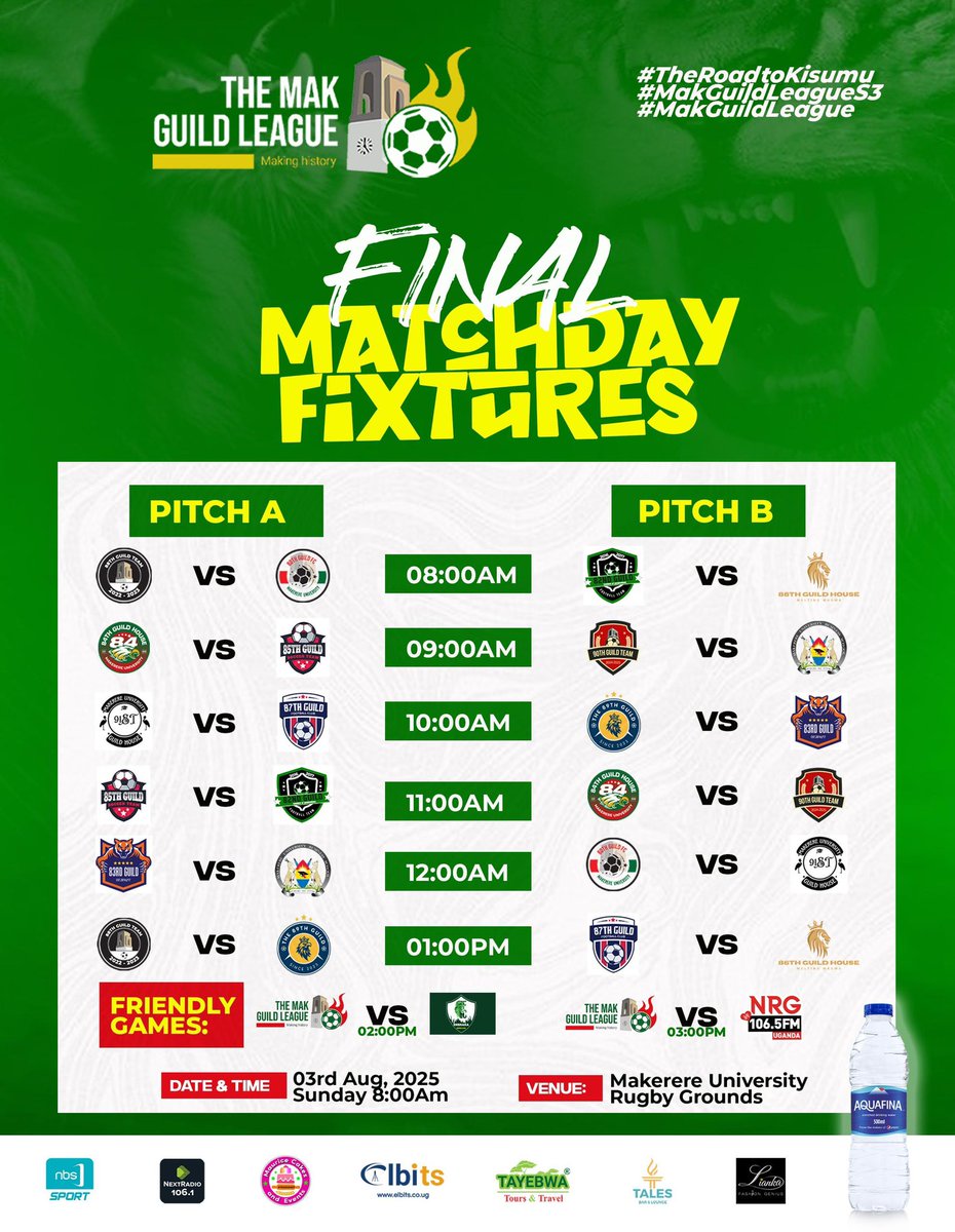 The Final Matchday fixtures are here, 

Beyond the title clash, we've added  extra spice with thrilling FRIENDLY GAMES. 

Catch The MGL team take on special guest teams, including the squad from <a href="/nrgradioug/">NRG Radio UG</a> &amp; <a href="/enshakafc/">FC Enshaka</a> 

It's not just a final ,it's a football festival!