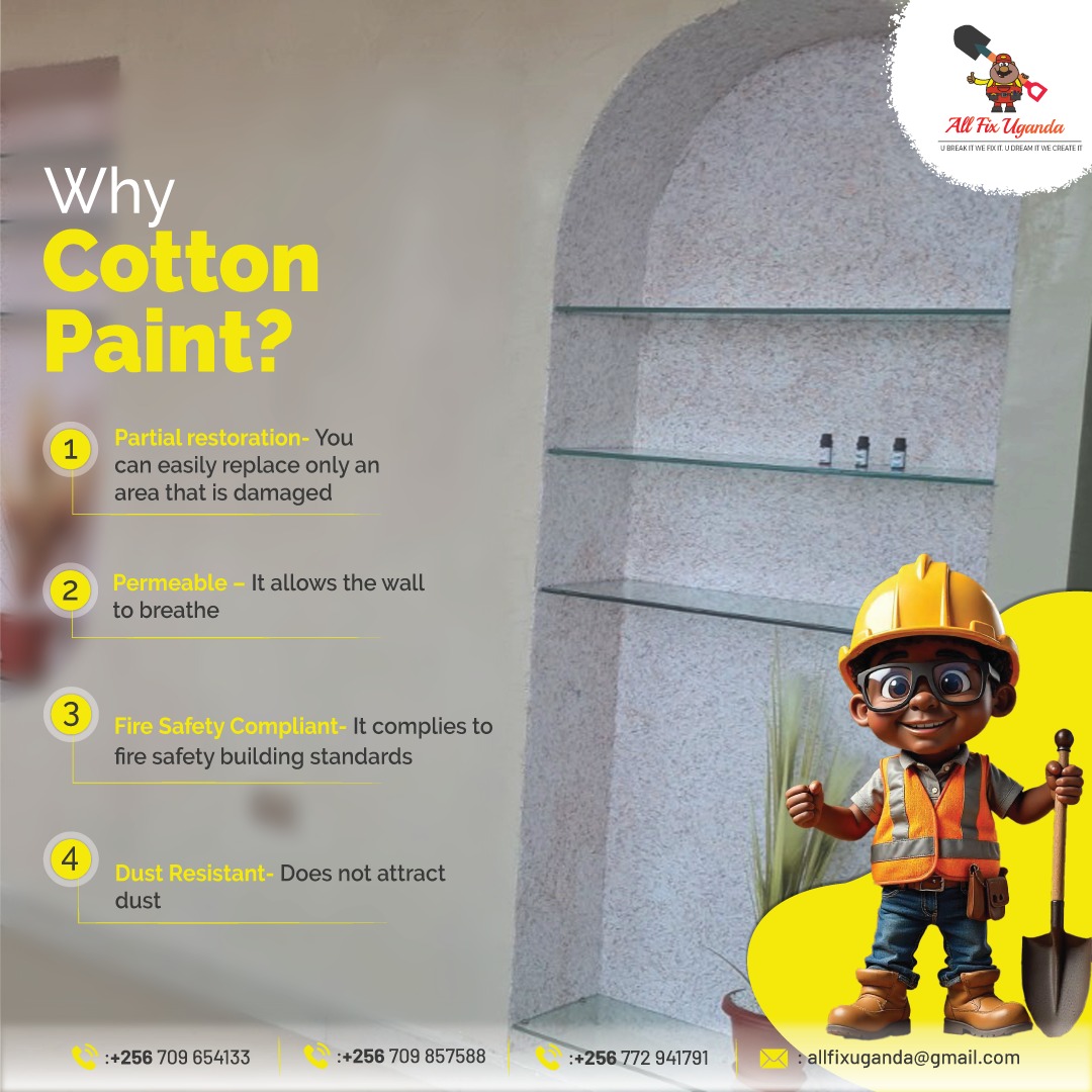 Allfixuganda123's tweet image. Say goodbye to boring walls and hello to style, sustainability, and substance! With Cotton Paint, you’re not just decorating you’re transforming your space.
#aesthetic  #VisualAppeal
#Ecofriendly
#RichTextures #Amazingcolors
#UVresistant #colorfastness #Odorlessliving