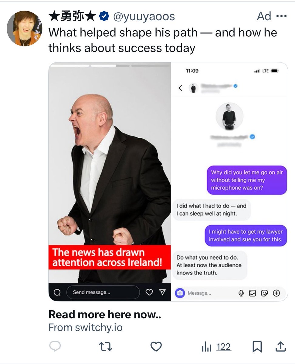 Scam advert on @x today in Ireland <a href="/daraobriain/">Dara Ó Briain</a>