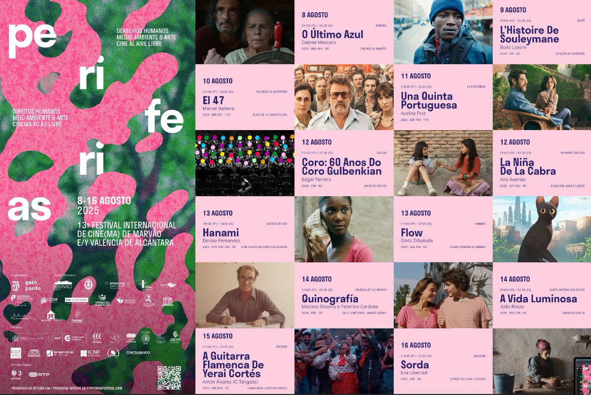 🩷💚 Tras las extensiones, ahora sí arrancamos motores para la 🎬 #13FestivalPeriferias que comenzará el próximo 8 de agosto en #Marvão y recorrerá los lugares más emblemáticos de #LaRaya 🇵🇹🤝🇪🇸hispano-portuguesa hasta el día 16 para disfrutar del mejor 🎥 #cine al aire libre ✨