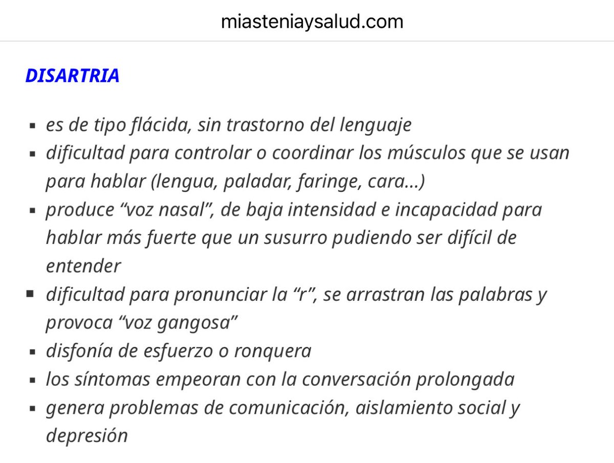 MIASTENIAJAEN's tweet image. La #disartria en la #miasteniagravis 

@PacientSemergen @TodoPacientes @ffpaciente @semfyc @RarasReales @NoInvisibles @Federacion_ASEM  
@FEDER_ONG @PacienteActivo #miastenia @conectapaciente @pacienteseguro #enfermeria @fep_pacientes @los_pacientes @somos_pacientes @Elmedicoint