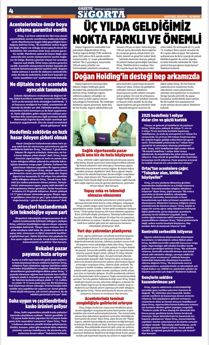 GAZETE SİGORTA'da BUGÜN 
Sigorta sektörünün ilk ve tek günlük dijital gazetesi GAZETE SİGORTA tüm dijital e-dergi platformlarında
👉 Türk Telekom e-dergi
👉 dijitalbasin.com
👉 dergilik.sigortamedya.com.tr/gazeteler/