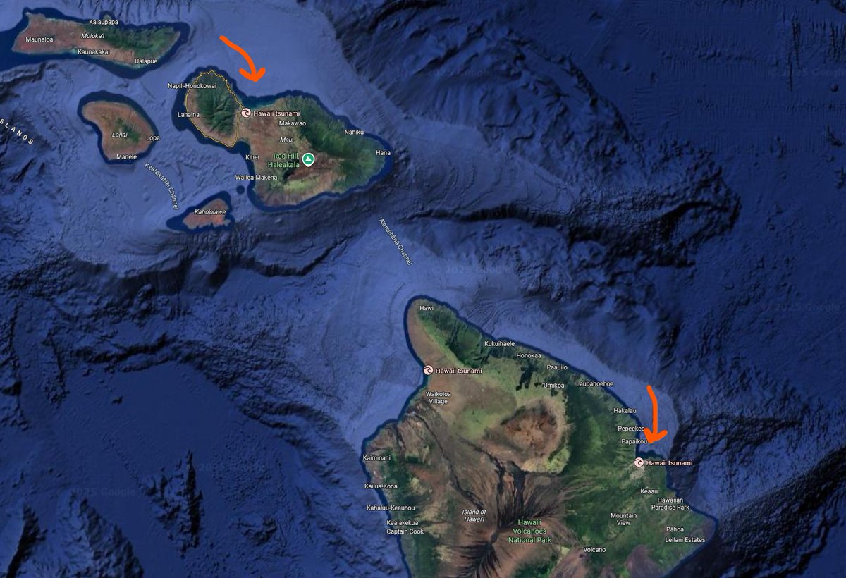 weathertrackus's tweet photo. It's no surprise that the two areas experiencing the highest waves and impacts are Hilo & Kahului, Hawaii. 

These are areas with coastline shapes that channel waters into a more confined area, and makes it easier for low-lying areas to be inundated.

Outside of these areas, we have not heard of any significant impacts elsewhere, outside of a few 1-5ft waves. We're still closely monitoring the Hawaiian tsunamis, and the state is not yet in the clear, but hopefully will be within the next 2-3 hours.
