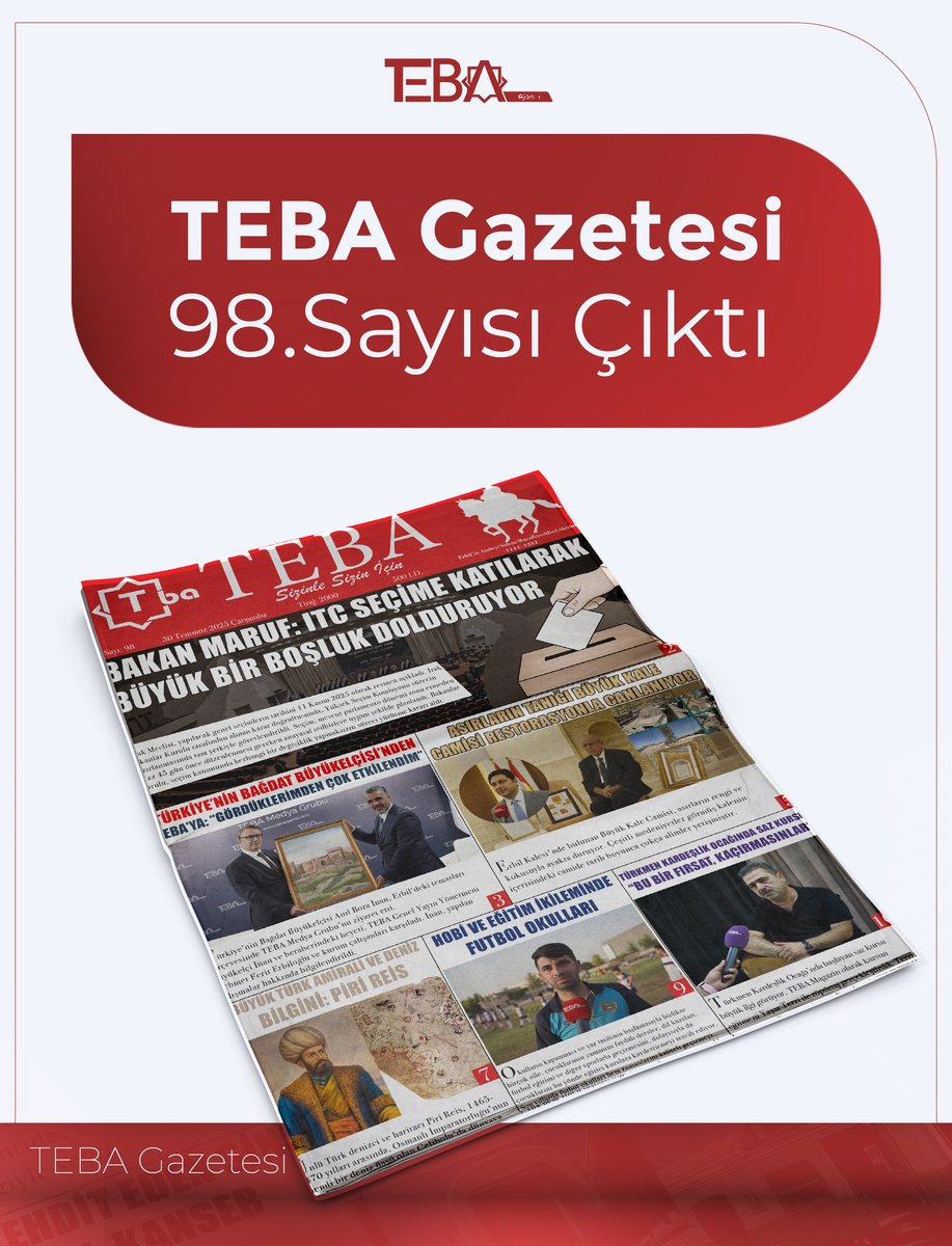 tebamedia's tweet photo. TEBA Gazetesi 98. Sayısı Çıktı🗞📰 İyi okumalar...

Gazetenin PDF'ine ulaşmak için linki tıklayınız...

https://t.co/yqvuAxlOic https://t.co/QyUv6j8QKq