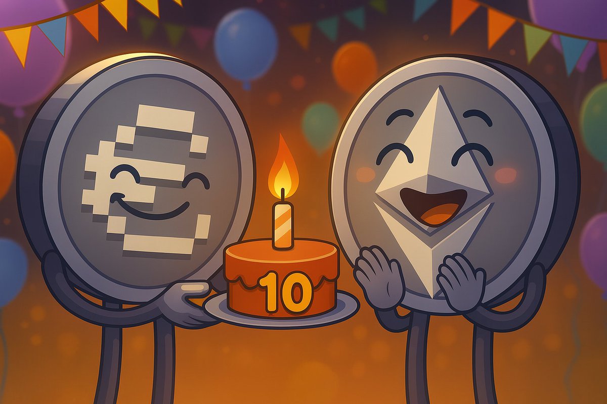 gm gm ☀️

Today we celebrate the 10th birthday of our Motherchain — <a href="/ethereum/">Ethereum</a> 

A decade of innovation, decentralization, and unstoppable code.

Happy Birthday, ETH!