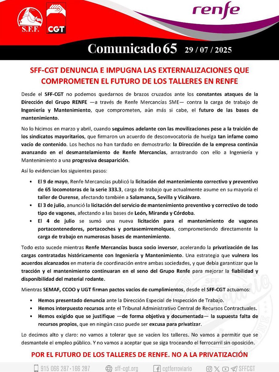 🟣 RENFE

SFF-CGT IMPUGNA LAS EXTERNALIZACIONES en LOS TALLERES EN RENFE
vm.tiktok.com/ZNdHQCmH1/
#NoALaPrivatización #SFFCGT #Renfe #DefendamosElEmpleoPúblico
 #seguidores #sffcgt #cgtandaluciaceutaymelilla #ferroviario <a href="/destacar/">ISABEL FERNANDEZ AR</a> <a href="/SFFCGT/">CGT Sector Federal Ferroviario</a> <a href="/SGeneral_SFFCGT/">Secretaría General SFF-CGT</a> <a href="/sffcgtmalaga/">Ferroviari@s Málaga CGT</a> <a href="/CGT_A/">CGT Andalucia</a>