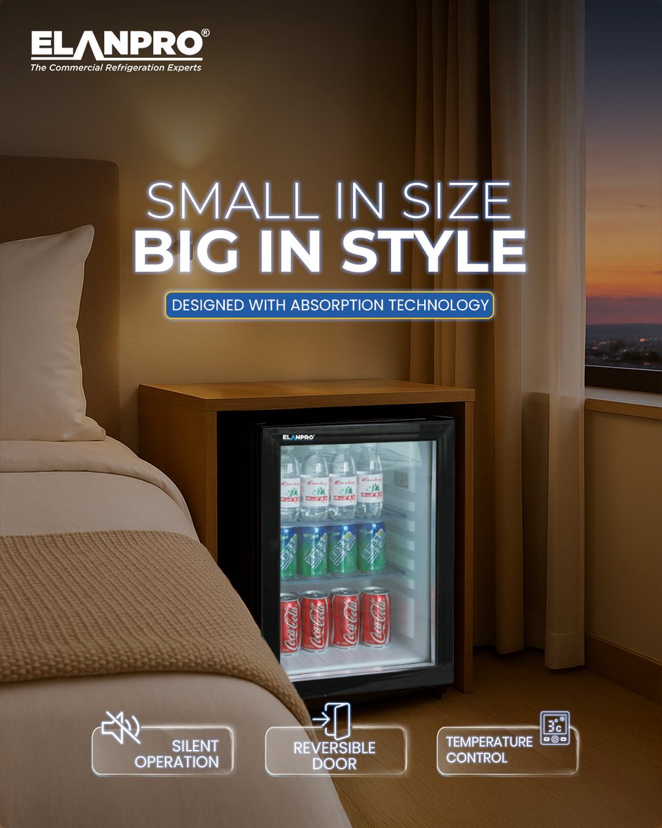 Upgrade your space with the sleek Elanpro Mini Bar! 
Compact, silent, and powered by absorbent tech, perfect for home, hotels, or lounges.

#Elanpro #MiniBar #SmartCooling #AbsorbentTechnology #HotelEssentials