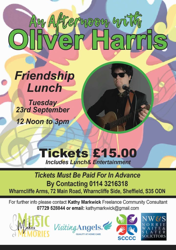 BbWharncliffe's tweet photo. We're looking forward to hosting our first ever Friendship Lunch with entertainment from Oliver Harris this September - help us spread the word! 
📷0114 3216318 to book or pop in when you're passing.
#Friendshiplunch #yourfriendlylocal #entertainment #foodanddrink https://t.co/xe55OGb87F