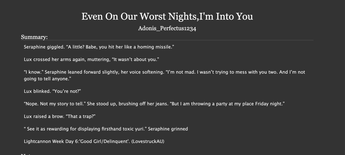 Adonis713375's tweet photo. My Day 6 fic for #lightcannonweek is now posted. I hope you guys enjoy it! #lightcannon Link:https://t.co/dTpt8ByadC https://t.co/VLzVIzwFH1