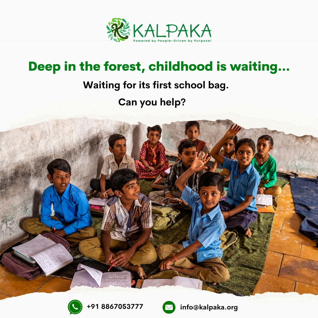 Kalpakaorg's tweet image. Deep in the forest, childhood is waiting.
Waiting for a school bag to carry their dreams. 🎒
A bag, a book, a few crayons — that’s all it takes to bring joy.

💛 DM @KalpakaFoundation to donate or volunteer.

#kalpaka #donatetoday #donateforcause #supporteducation #donationdrive