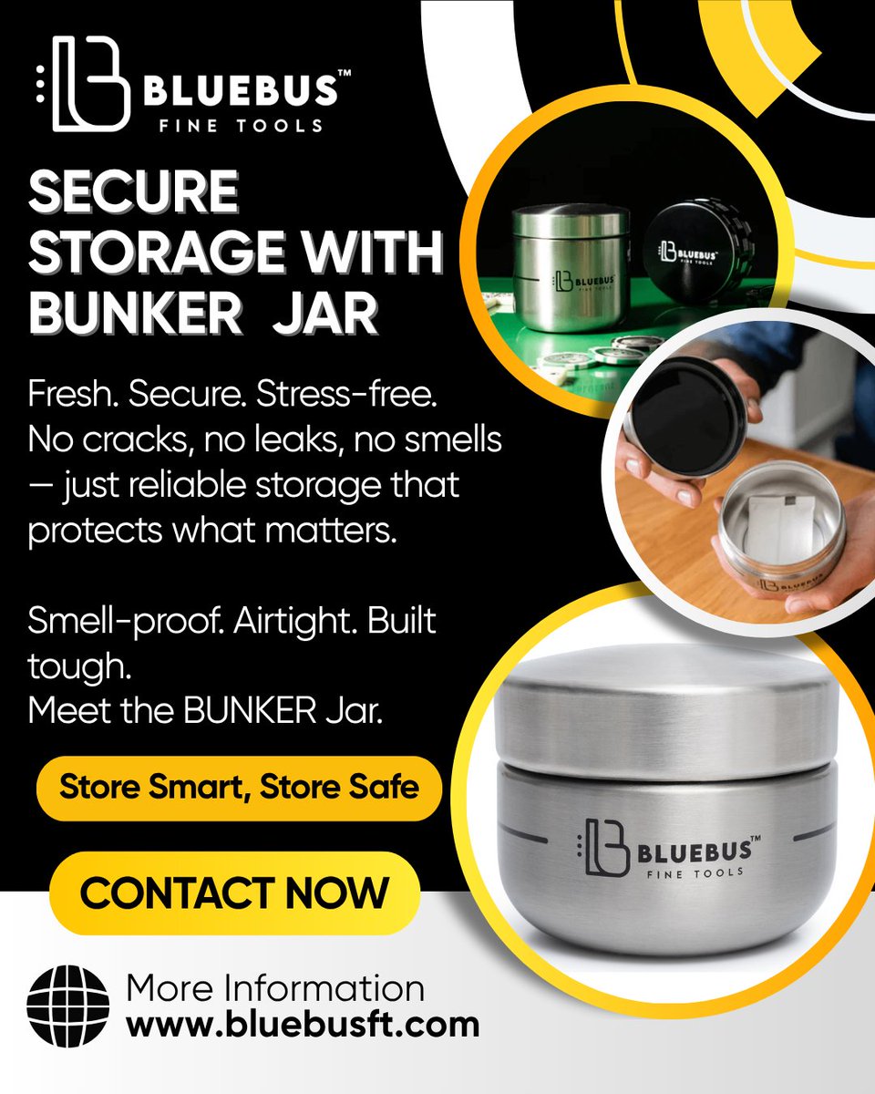 Tired of leaks, cracks, and smells blowing your cover? 
Upgrade to the BUNKER Jar — airtight, smell-proof, and built like a tank.

Discreet. Durable. Done right. 💼💨
🌐 bluebusft.com

#BUNKERJar #SmellProofStorage #SecureYourStash