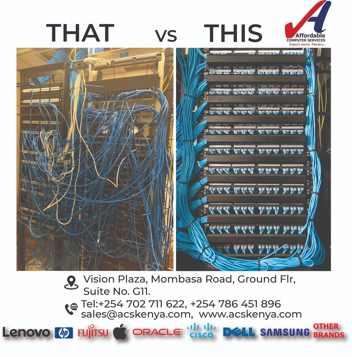 ACSKENYA's tweet photo. #CABLEWEDNESDAY
There is nothing that beats expertly done cabling.
✅ Easier Troubleshooting
✅Ease of maintenance
✅Improved performance
Contract Certified Professionals.
https://t.co/Vn66DUWFeE | sales@acskenya.com
#Affordablecomputerservices https://t.co/CedJSoWIT3