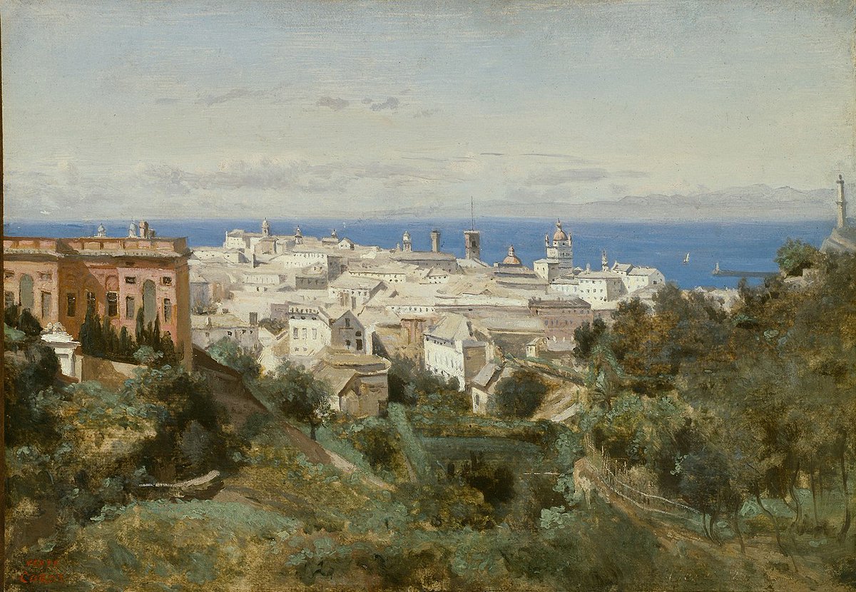 Hoy me ha salido esta Vista de Génova (1834) de Camile Corot. Me encanta este cubismo antes del Cubismo, con una simplicidad sin racanearía, con una contundencia sin alardes. Se nota que el pintor era un hombre sencillo y bueno.
¿Os acordáis de lo que Corot le hizo a Daumier? 👇