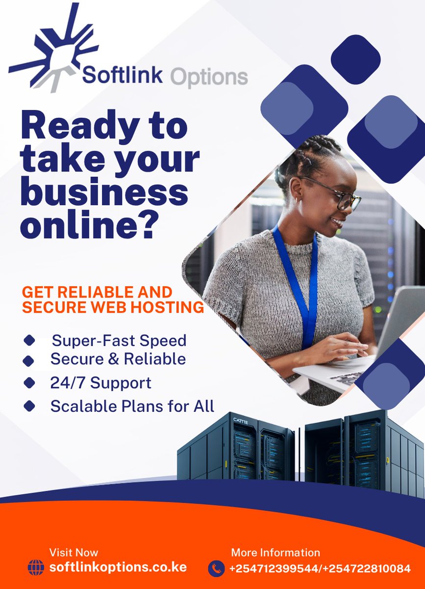 softlinkoptions's tweet image. Get the best hosting for your website! 🚀💻 Our reliable and fast hosting services will take your online presence to the next level! 💸👍 Call/Text 0712399544 to learn more and get started today! 📈💥 #WebHosting #HostingSolutions #FastAndReliable #URGENT #SoonComingGlory