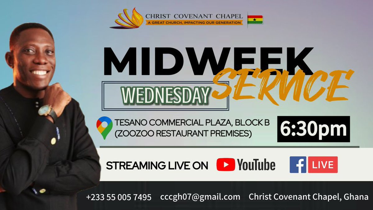 ross_kotei's tweet photo. Tonight promises to be a refreshing and an inspiring time of fellowship. You’ll surely be blessed. See you in church
#YearOfEnlargement #July #MakingHimKnown
#WednesdayMidweekService #CCCGhanaInvitesYou https://t.co/WsBV21khT7