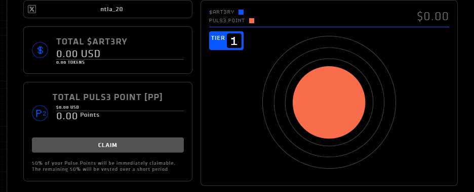 ntla_20's tweet photo. 🔥Convert your Pulse Points to $ARTERY on @Artery_Chain ! 
-Visit https://t.co/b335YHLbIh 
-Click "CLAIM" on the dashboard 
-Done! Your points are now $ARTERY tokens 50% claimable at TGE, 50% vested. #Web3Gaming $ARTERY https://t.co/UoGWEUXQq7