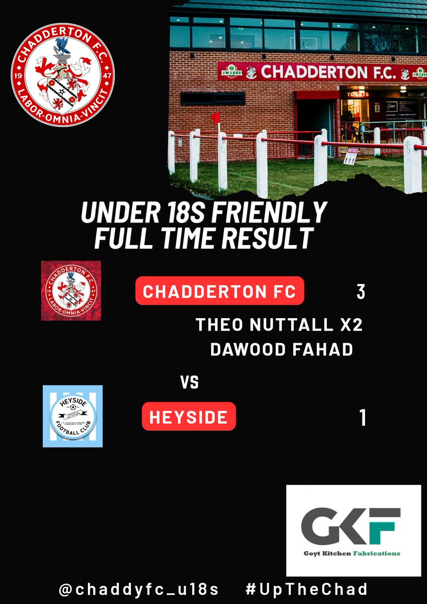 Chadderton FC U18s (@chaddyfc_u18s) on Twitter photo Our 2nd Preseason Game ended with a win for <a href="/ChaddertonFC/">Chadderton FC</a>
U18
Plenty to be excited about with a host of new faces and midgame changes in systems the lads put in a solid performance with some very promising controlled football on display
<a href="/Chaddyfcjnrs/">Chaddertonfcjnrs™©</a>
<a href="/ChadFCDev/">Chadderton FC Development</a>
#upthechad🔴⚪️ Our 2nd Preseason Game ended with a win for <a href="/ChaddertonFC/">Chadderton FC</a>
U18
Plenty to be excited about with a host of new faces and midgame changes in systems the lads put in a solid performance with some very promising controlled football on display
<a href="/Chaddyfcjnrs/">Chaddertonfcjnrs™©</a>
<a href="/ChadFCDev/">Chadderton FC Development</a>
#upthechad🔴⚪️