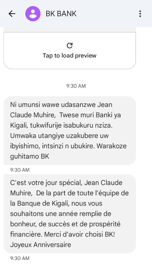 "Birthday shoutout from BK! 🥳
Big thanks to <a href="/BKGroupPLC/">BK Group PLC</a> for the warm birthday wishes — that’s what real customer care looks like. #NdanabemeraCyane"
