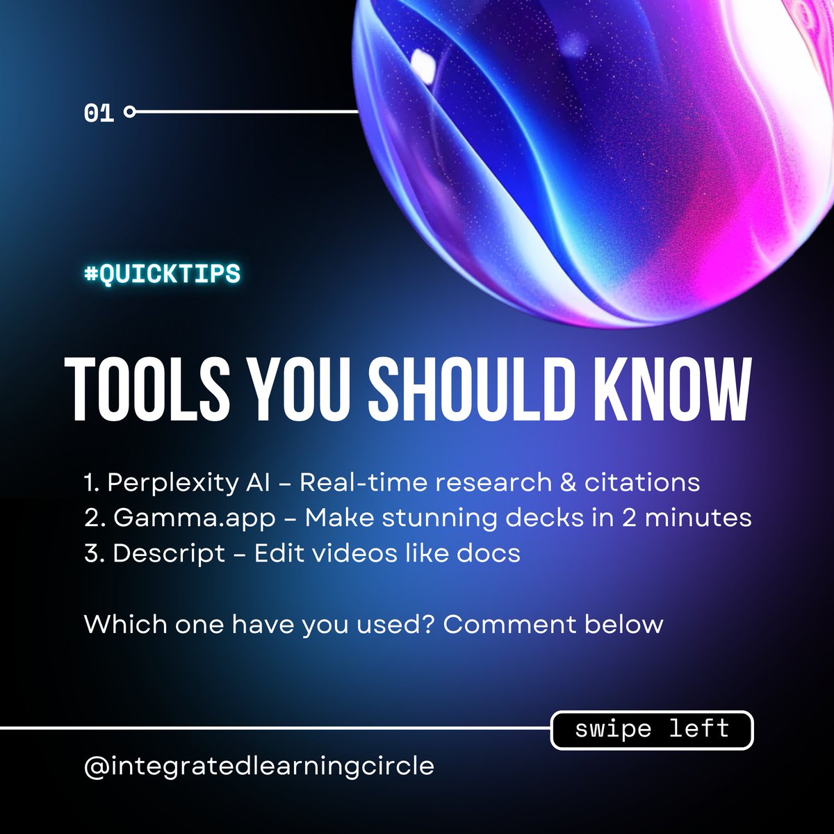 innovativeILC's tweet photo. Still using only ChatGPT? You're behind.
Here are 5 AI tools that smart learners &amp; creators are using daily:
1. Perplexity
2. Gamma
3. Descript
4. Leonardo
5. Rewind
🧠 Which one’s new to you?
#AITools #ChatGPTAlternatives #PromptEngineering #AIWorkflow #EdTech #PerplexityAI #AI https://t.co/2uaRyJWbq7