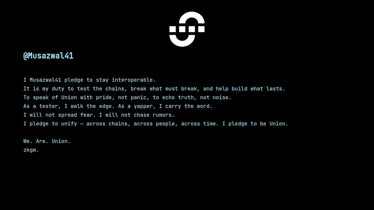 I have successfully Pledged to <a href="/union_build/">Union</a>.

I thereby commit to test, to speak truth, and to unify.

Go Pledge Yourself: union-pledge.vercel.app

x.com/Shinosuka_eth/…