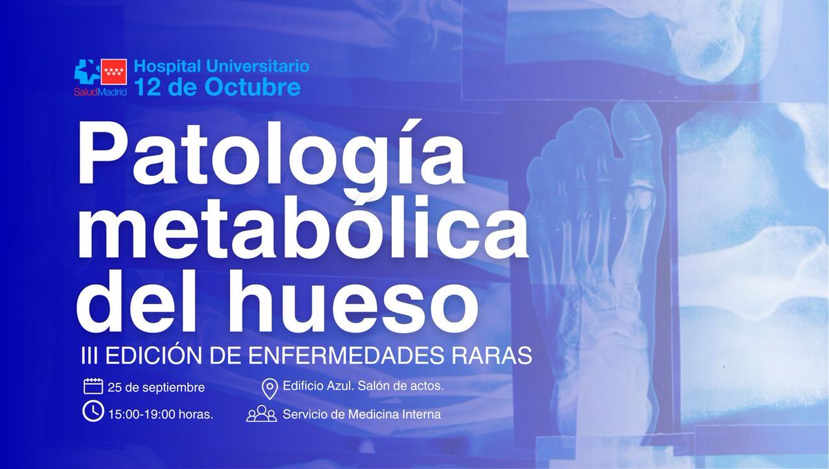 🥼 Para profesionales: III Edición de Enfermedades Raras. Patología metabólica del hueso.

✅ Enfermedades raras del metabolismo óseo, su aprendizaje a través de casos clínicos y los obstáculos que impiden acceder a su diagnóstico y tratamiento.

 ⏩ c.madrid/6z2tm1