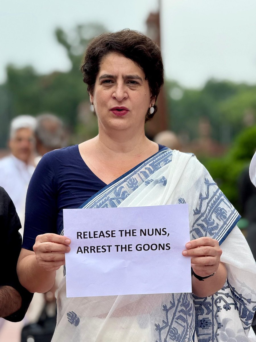 Vijay Thottathil (@vijaythottathil) on Twitter photo Arrest the goons & release the nuns! <a href="/priyankagandhi/">Priyanka Gandhi Vadra</a> protests outside the Parliament to release the Kerala nuns arrested in Chattisgarh. Arrest the goons & release the nuns! <a href="/priyankagandhi/">Priyanka Gandhi Vadra</a> protests outside the Parliament to release the Kerala nuns arrested in Chattisgarh.
