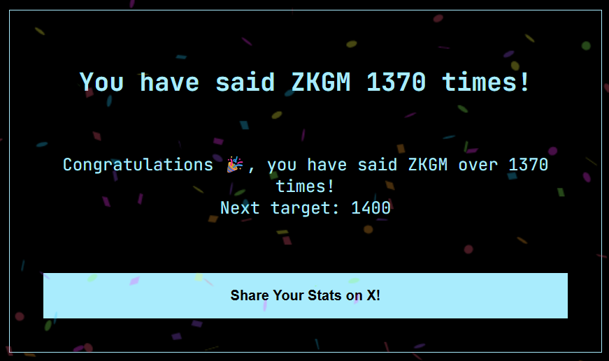 zkgm Counter is LIVE

Comment down your "zkgm" count🫶

How many times have you said “zkgm”?

Now you can find out

 union-zkgm.vercel.app

It’s more than a word, it’s the vibe

 zkgm again 🦈

<a href="/union_build/">Union</a> makes cross-chain asset transfers seamless and secure