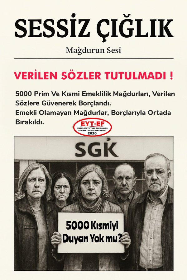 TRABZON EYTSYDD (@trbzneytsydd) on Twitter photo <a href="/EytEmeklilerFed/">EYT VE EMEKLİLER FEDERASYONU</a> <a href="/RTErdogan/">Recep Tayyip Erdoğan</a> <a href="/isikhanvedat/">Prof. Dr. Vedat Işıkhan</a> <a href="/_cevdetyilmaz/">Cevdet Yılmaz</a> <a href="/eczozgurozel/">Özgür Özel</a> <a href="/MHP_Bilgi/">MHP</a> <a href="/iyiparti/">İYİ Parti</a> <a href="/ArzuLastikci/">EYT & EF Arzu LASTİKCİ</a> <a href="/EYT_ED/">EYT VE EMEKLİLER DERNEĞİ</a> <a href="/erbakanfatih/">Dr. Fatih Erbakan</a> <a href="/mahmutarikansp/">Mahmut Arıkan</a> <a href="/herkesicinCHP/">CHP 🇹🇷</a> <a href="/GelecekPartiTR/">Gelecek Partisi</a> 2.TAG
#5000KısmiyiDuyanYokmu
Hak sahibi yüzbinler,
hâlâ Adalet bekliyor.
İktidar mağduriyeti görmeyip,
Çözüldü diyerek üstünü örtmeye çalışsa da;
Hakkımızı alana kadar,
Susmayacağız !
Kırmızı çizgimizden
Vazgeçmeyeceğiz !
#EmekliUyanYokSeniDuyan
<a href="/RTErdogan/">Recep Tayyip Erdoğan</a>
<a href="/isikhanvedat/">Prof. Dr. Vedat Işıkhan</a> <a href="/EytEmeklilerFed/">EYT VE EMEKLİLER FEDERASYONU</a> <a href="/RTErdogan/">Recep Tayyip Erdoğan</a> <a href="/isikhanvedat/">Prof. Dr. Vedat Işıkhan</a> <a href="/_cevdetyilmaz/">Cevdet Yılmaz</a> <a href="/eczozgurozel/">Özgür Özel</a> <a href="/MHP_Bilgi/">MHP</a> <a href="/iyiparti/">İYİ Parti</a> <a href="/ArzuLastikci/">EYT & EF Arzu LASTİKCİ</a> <a href="/EYT_ED/">EYT VE EMEKLİLER DERNEĞİ</a> <a href="/erbakanfatih/">Dr. Fatih Erbakan</a> <a href="/mahmutarikansp/">Mahmut Arıkan</a> <a href="/herkesicinCHP/">CHP 🇹🇷</a> <a href="/GelecekPartiTR/">Gelecek Partisi</a> 2.TAG
#5000KısmiyiDuyanYokmu
Hak sahibi yüzbinler,
hâlâ Adalet bekliyor.
İktidar mağduriyeti görmeyip,
Çözüldü diyerek üstünü örtmeye çalışsa da;
Hakkımızı alana kadar,
Susmayacağız !
Kırmızı çizgimizden
Vazgeçmeyeceğiz !
#EmekliUyanYokSeniDuyan
<a href="/RTErdogan/">Recep Tayyip Erdoğan</a>
<a href="/isikhanvedat/">Prof. Dr. Vedat Işıkhan</a>