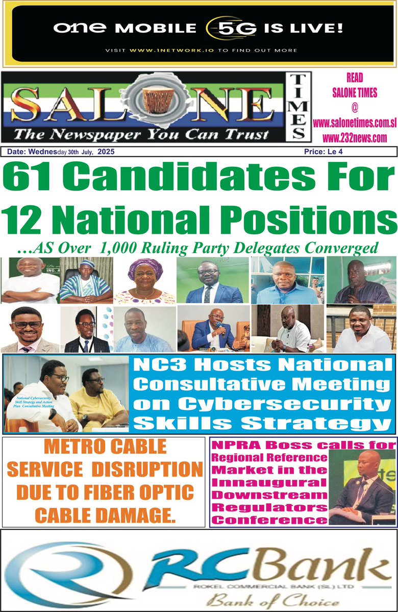 thomasdixon (@thomasd05987132) on Twitter photo Over 1,000 delegates of the ruling party will gathered today at the Bintumani Conference City in Freetown for their National Delegates Conference.
The President who is also Leader of the Party <a href="/julius_maadabio/">Julius Maada Bio</a> will open the conference. The Partyās scribe <a href="/UmaruNapoleon/">Umaru Napoleon Koroma</a> will give Over 1,000 delegates of the ruling party will gathered today at the Bintumani Conference City in Freetown for their National Delegates Conference.
The President who is also Leader of the Party <a href="/julius_maadabio/">Julius Maada Bio</a> will open the conference. The Partyās scribe <a href="/UmaruNapoleon/">Umaru Napoleon Koroma</a> will give