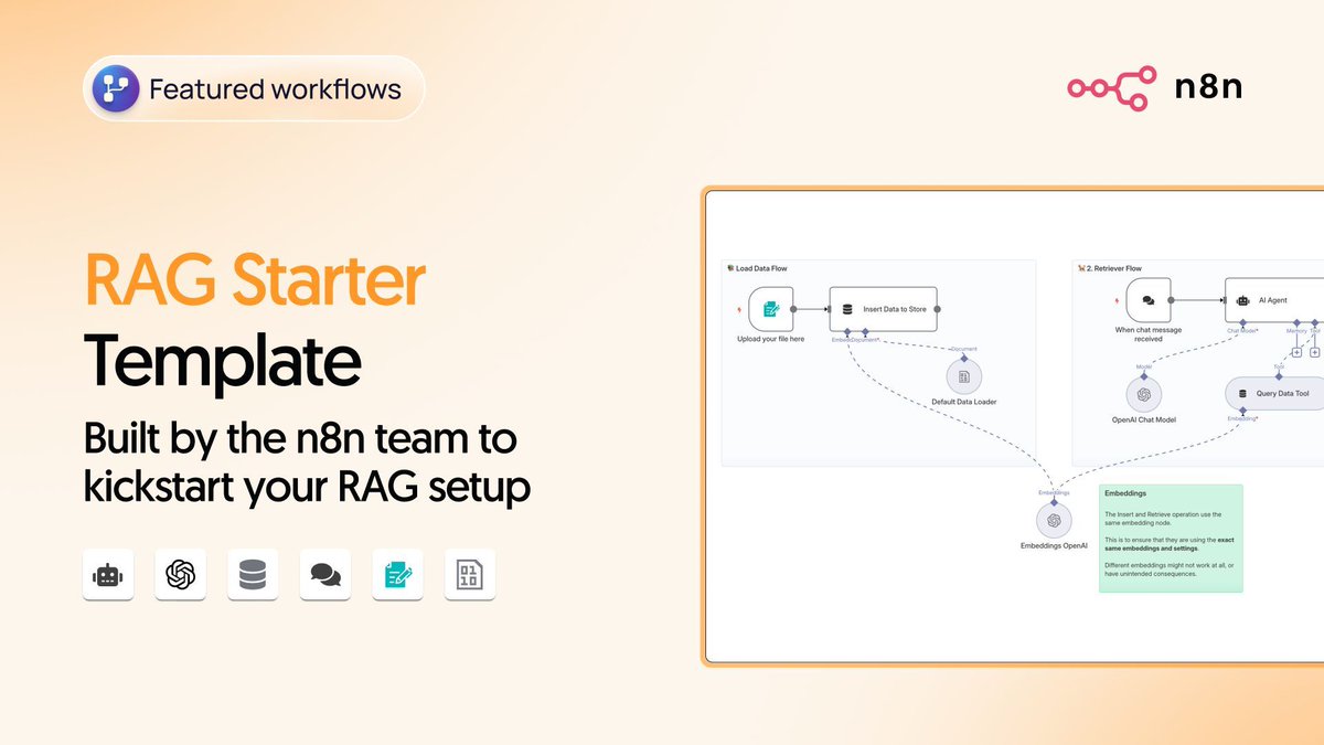 RAG workflows = smarter AI + semantic search + answers from unstructured data.

Get a head start with the RAG Starter Template with two ready-to-use workflows that show you how to:

Chunk, embed, and store data into your vector store
Query it using agents for relevant,