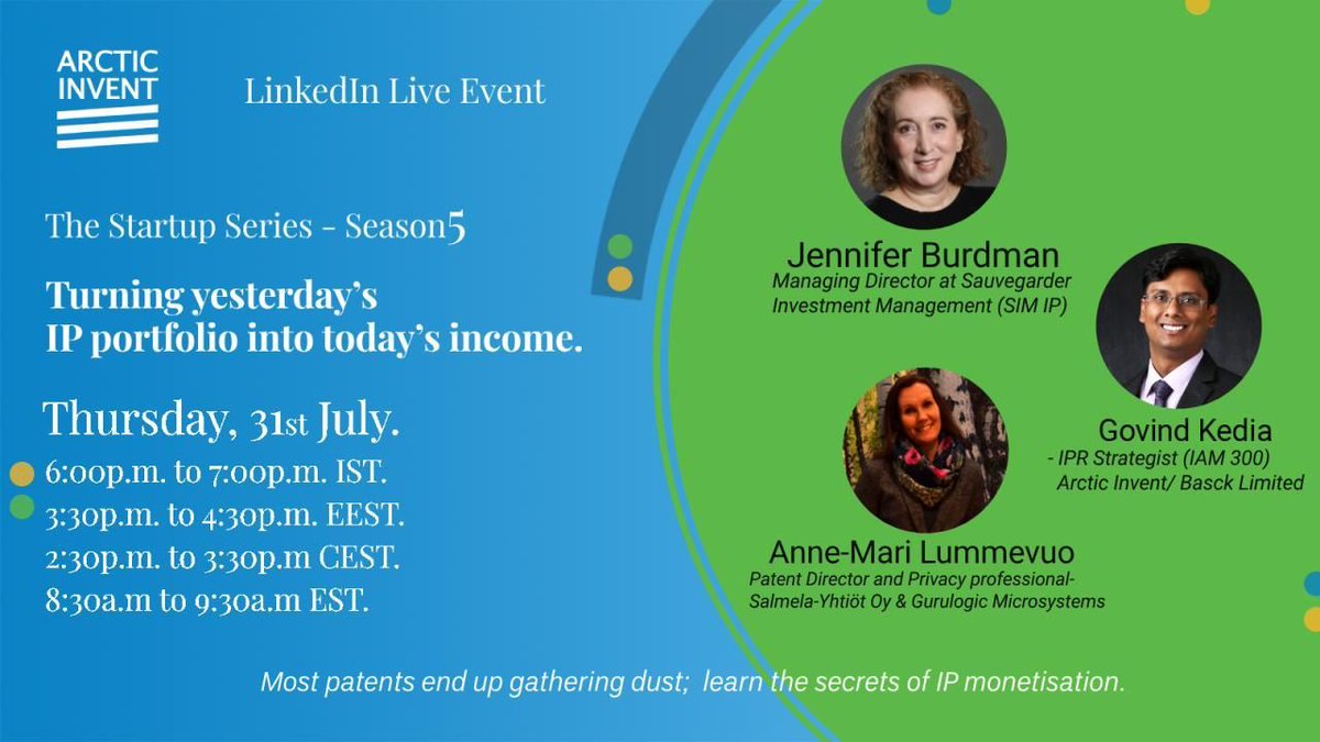 On 31 July, a live session will explore how legacy patents can be turned into new revenue streams — from portfolio strategy to transactions.
A great opportunity to learn monetization stories.
👉 linkedin.com/events/turning… 

#patents #IPStrategy #getitpatented #MoosedogIPR