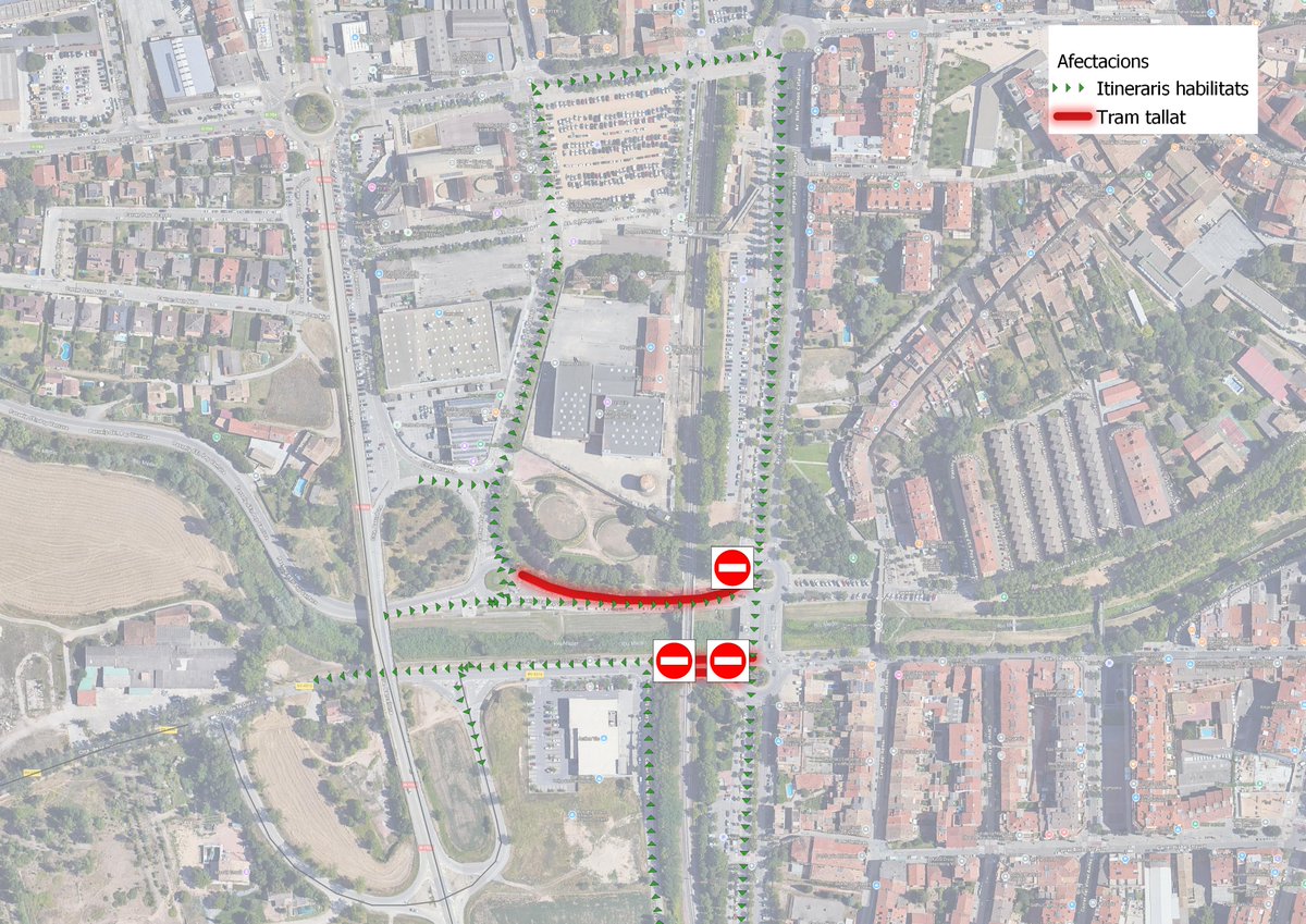 📢Atenció el dilluns dia 4 d'agost des de les 8h a les 15h es tallarà  completament al trànsit de vehicles, el tram de la Ctra. de la Guixa sota el Pont de l'R3 per les obres d'ampliació del pont de l'R3 🚝 S'habilitaran itineraris alternatius que podeu veure a continuació 👇