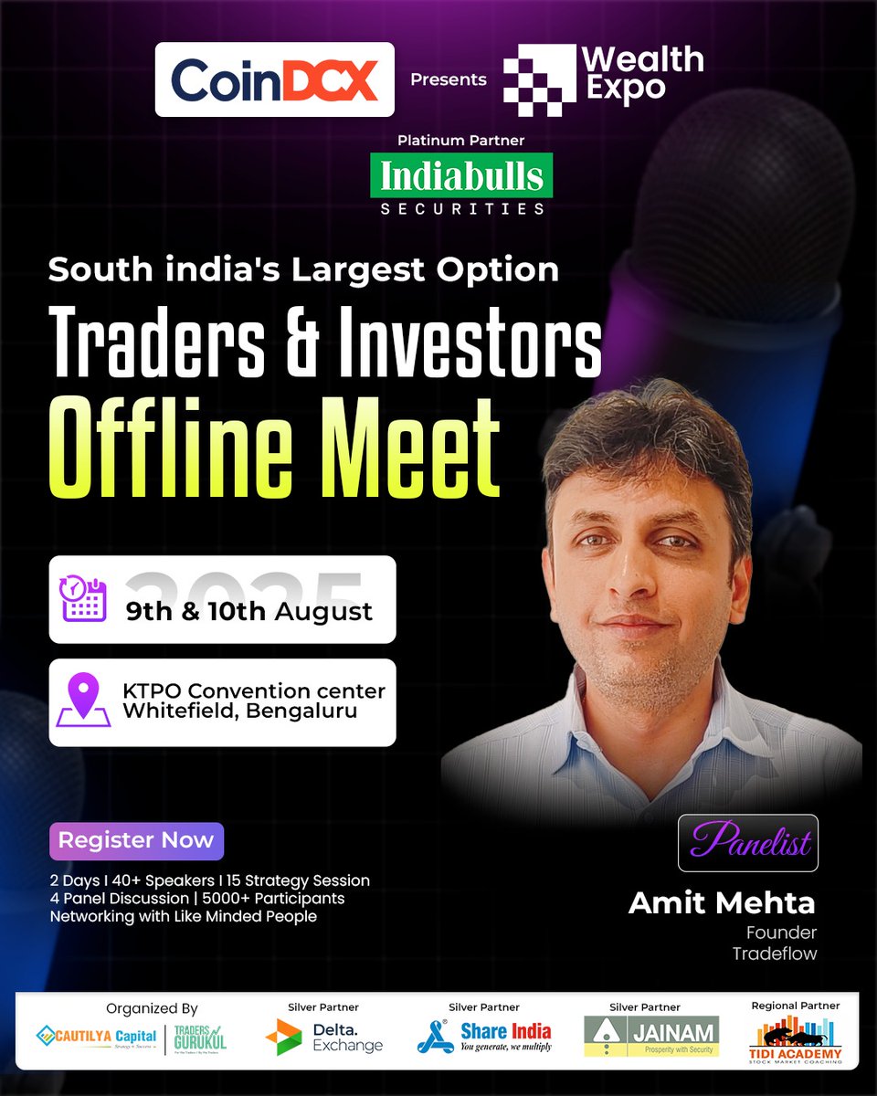 TradeFlow_Algo's tweet image. Join me at Bangalore Wealth Expo 2025! 📈#WealthExpo2025 #Bengaluru

🗓️ Aug 9-10, 2025

🕘 9 AM - 6 PM

📍 KTPO, Whitefield, Bengaluru

Grab your FREE Expo Access pass by registering on this link:  tickets99.com/buy/bangalore-…