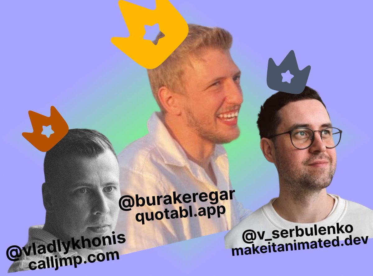 NicheGuys (@guysniche) on Twitter photo The winners of the “show your project” contest are here! Congrats! 🥳🥳🥳🥳🥳
🥇 <a href="/burakeregar/">Burak Eregar</a> - quotabl.app
🥈 <a href="/v_serbulenko/">Volodymyr</a> - makeitanimated.dev
🥉 <a href="/vladlykhonis/">Vlad Lykhonis</a> - calljmp.com
We’ll be pinning your project tweets to the top throughout August.
What The winners of the “show your project” contest are here! Congrats! 🥳🥳🥳🥳🥳
🥇 <a href="/burakeregar/">Burak Eregar</a> - quotabl.app
🥈 <a href="/v_serbulenko/">Volodymyr</a> - makeitanimated.dev
🥉 <a href="/vladlykhonis/">Vlad Lykhonis</a> - calljmp.com
We’ll be pinning your project tweets to the top throughout August.
What
