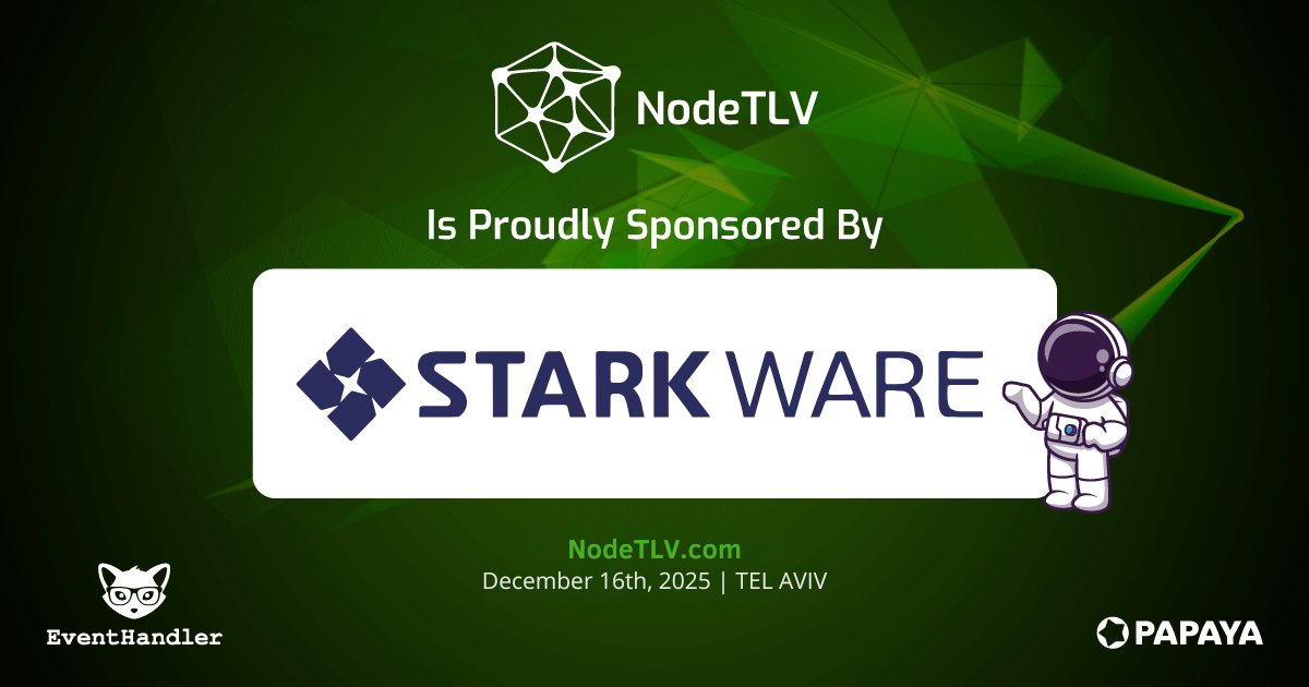 NodeTLV Conference (@nodetlv) on Twitter photo Weβre thrilled to announce that <a href="/StarkWareLtd/">StarkWare πΊπ±</a> is sponsoring NodeTLV 2025! π
Join us in Tel Aviv on December 16th, 2025, for a day packed with Node.js innovation, networking, and inspiration.
π NodeTLV.com
#NodeTLV #NodeJS #TechConference Weβre thrilled to announce that <a href="/StarkWareLtd/">StarkWare πΊπ±</a> is sponsoring NodeTLV 2025! π
Join us in Tel Aviv on December 16th, 2025, for a day packed with Node.js innovation, networking, and inspiration.
π NodeTLV.com
#NodeTLV #NodeJS #TechConference