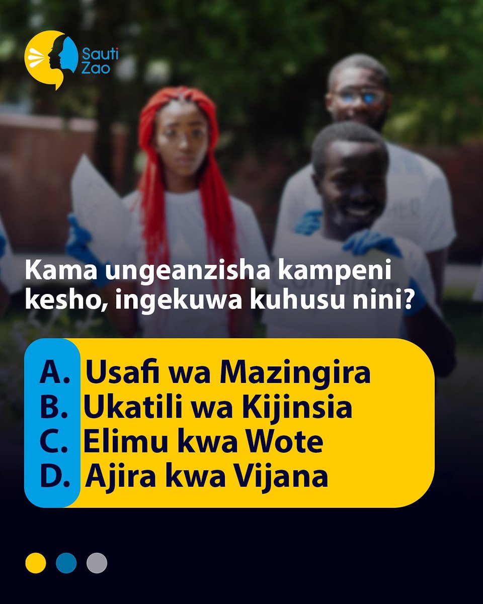 Kampeni sahihi huanza na wazo sahihi.

Ni jambo gani lingepewa kipaumbele?
#SautiZao #MitandaoNaSisi #HakiZaKidijitali #SiasaNaVijana