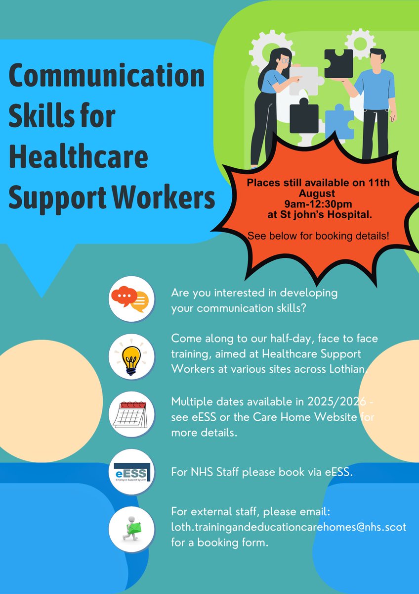 Lothian Care Academy (@lothiancareacad) on Twitter photo Are you a health or Social Care Worker looking to develop you communication skills? There is some late availability on 📅11th August at 📍St Johns Hospital 🕑09.00 - 12.20 please see flyer and link for more details 👇
<a href="/Lothian_CET/">NHS Lothian Clinical Education and Training</a>
services.nhslothian.scot/carehomes/comm… Are you a health or Social Care Worker looking to develop you communication skills? There is some late availability on 📅11th August at 📍St Johns Hospital 🕑09.00 - 12.20 please see flyer and link for more details 👇
<a href="/Lothian_CET/">NHS Lothian Clinical Education and Training</a>
services.nhslothian.scot/carehomes/comm…