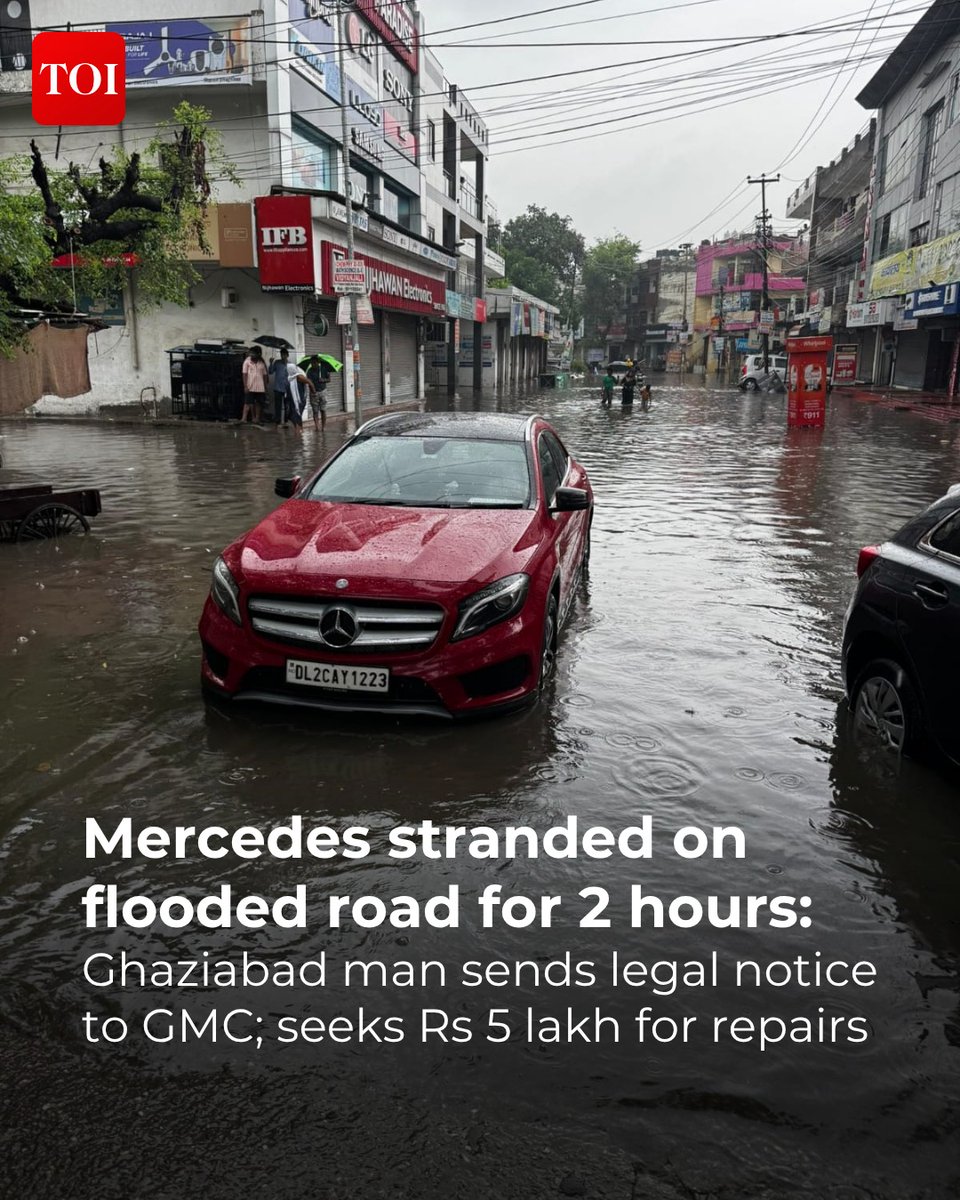 The owner of a #Mercedes car has sent a legal notice to #Ghaziabad municipal commissioner seeking Rs 5 lakh in compensation after his car broke down on a waterlogged road in Sahibabad during heavy rain on July 23 morning.

Details here 🔗 toi.in/Eha1gY45 

#Ghaziabad