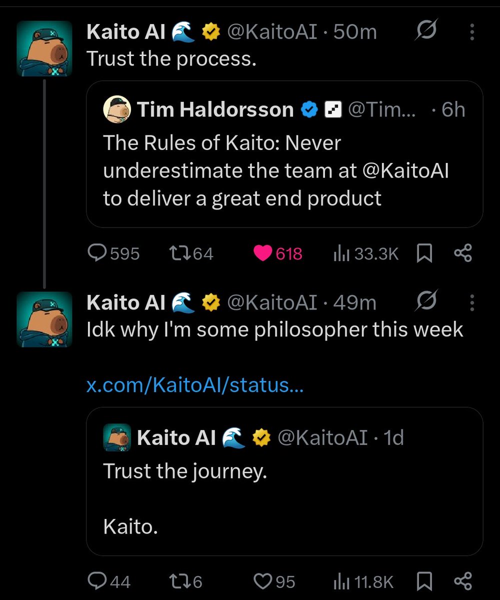 𝐁𝐫𝐞𝐚𝐤𝐢𝐧𝐠 𝐍𝐞𝐰𝐬 𝐘𝐚𝐩𝐩𝐞𝐫𝐬 🌊

So <a href="/KaitoAI/">Kaito AI 🌊</a> finally flipped the switch… and smaller creators?
Gone. Just like we speculated 👇

𝐍𝐞𝐰 𝐚𝐥𝐠𝐨 𝐡𝐢𝐭𝐬 𝐭𝐨𝐝𝐚𝐲, 𝐚𝐧𝐝 𝐬𝐮𝐝𝐝𝐞𝐧𝐥𝐲:

- Leaderboards = VIP-only
- 99% of rewards = farmed by big names
- Even my