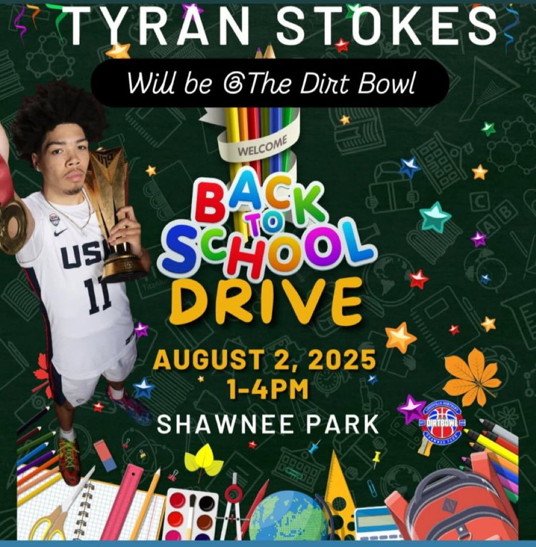 *LOCATION CHANGE* Tyran Stokes Back to School drive will take place this Saturday at Shawnee Park at the Dirt Bowl.