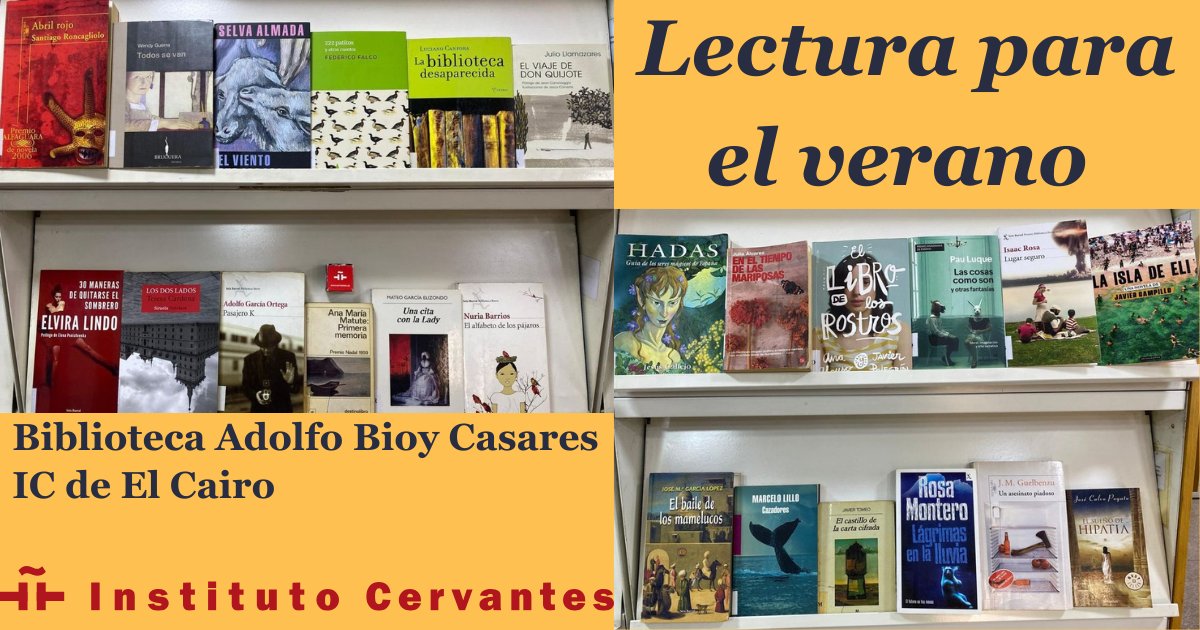 Leer en verano 🏖️🏕️📚🌞
Unas vacaciones de verano ideales empiezan metiendo un buen libro (o más) en la maleta.
Visita en la biblioteca nuestras recomendaciones. ¡Hazle un hueco a la lectura este verano! 
Y además cuentas con la bib. electrónica: libroselectronicos.cervantes.es
#RBIC